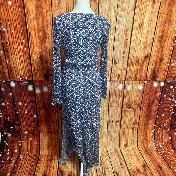 Lulu's navy & white maxi dress size XS extra small long sleeve deep v neck - Picture 5 of 8